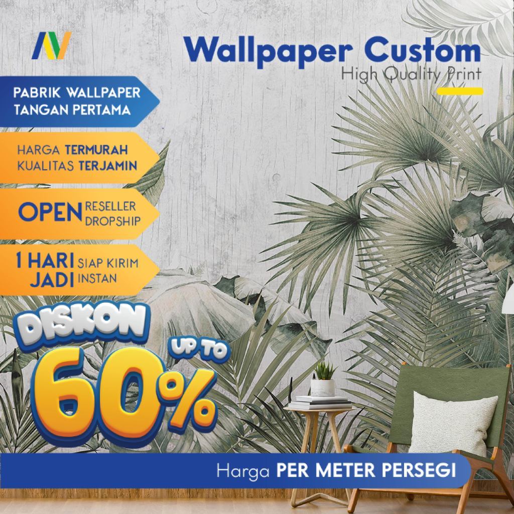 Wallpaper Dinding Custom Ruang Makan Motif Tropical Hutan & Hewan Wallpaper Tropical HD Premium, War