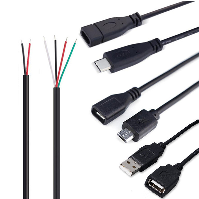 Male to Female 2pin 4pin Line Micro USB 20 TypeC Charger Wire Connector Power Supply Extension Cable