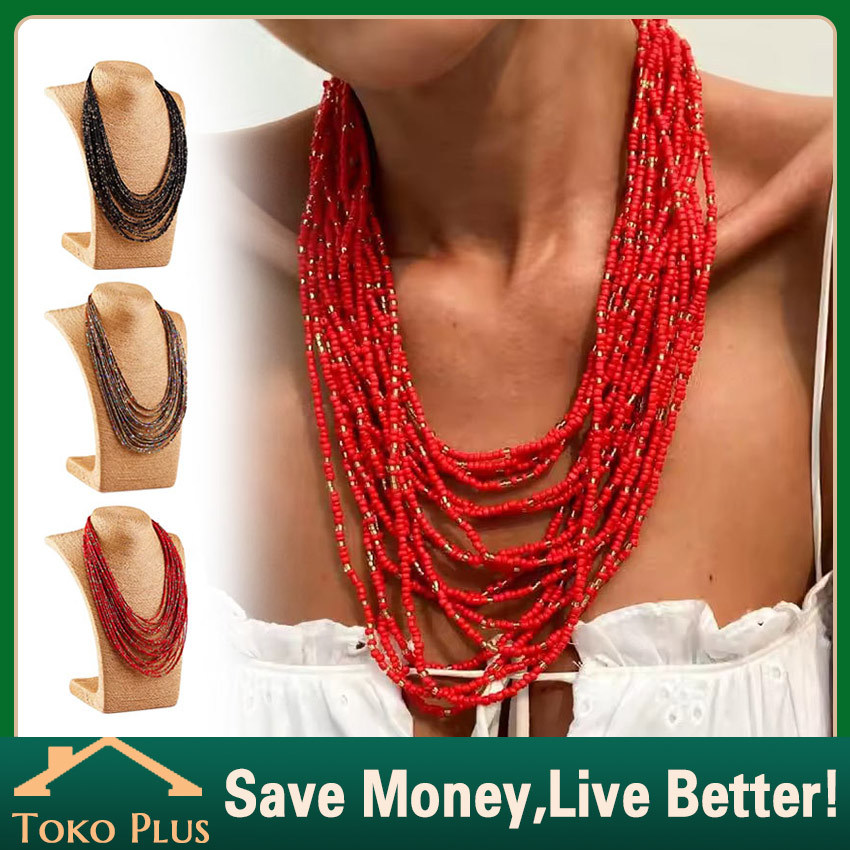 Kalung fashion wanita manik-manik Layer - Kalung Etnik Wanita Layer Aksesoris Fashion Hijab Panjang