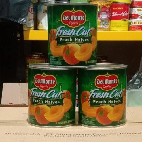 Delmonte Peach halves 825gr kaleng buah kaleng