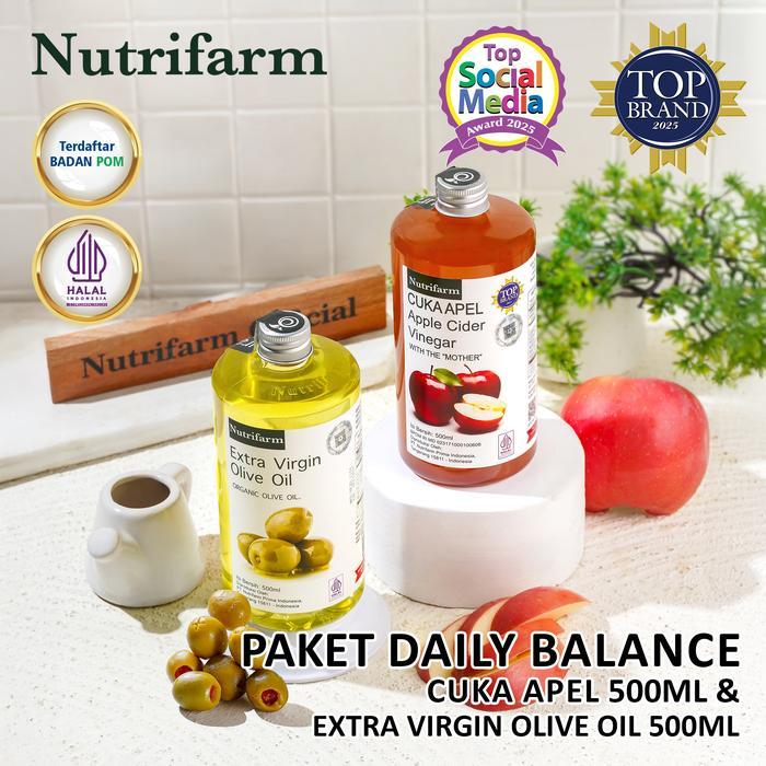 NUTRIFARM PAKET DAILY BALANCE / CUKA APEL 500ML DAN EXTRA VIRGIN OLIVE OIL 500ML - PAKET DAILY BALAN