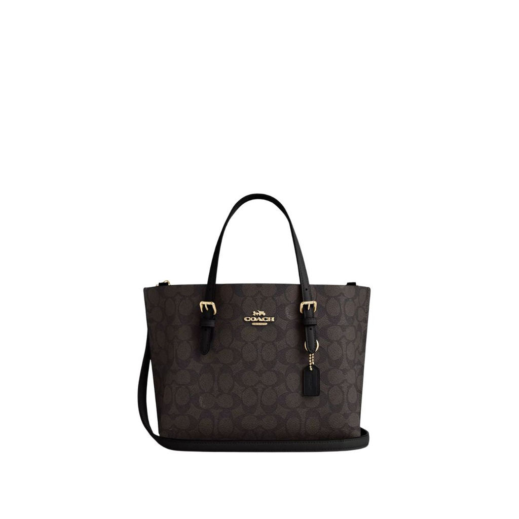 COACH Mollie Tote Bag 25 In Signature Canvas Gold Walnut Black