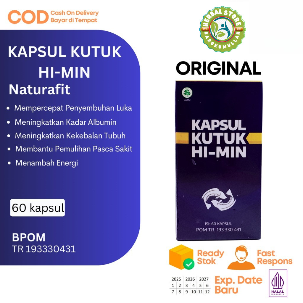 Kapsul Kutuk Hi-Min Naturafit Herbal Penyembuh Luka Alami, 100% Ekstrak Ikan Gabus, Terdaftar BPOM i