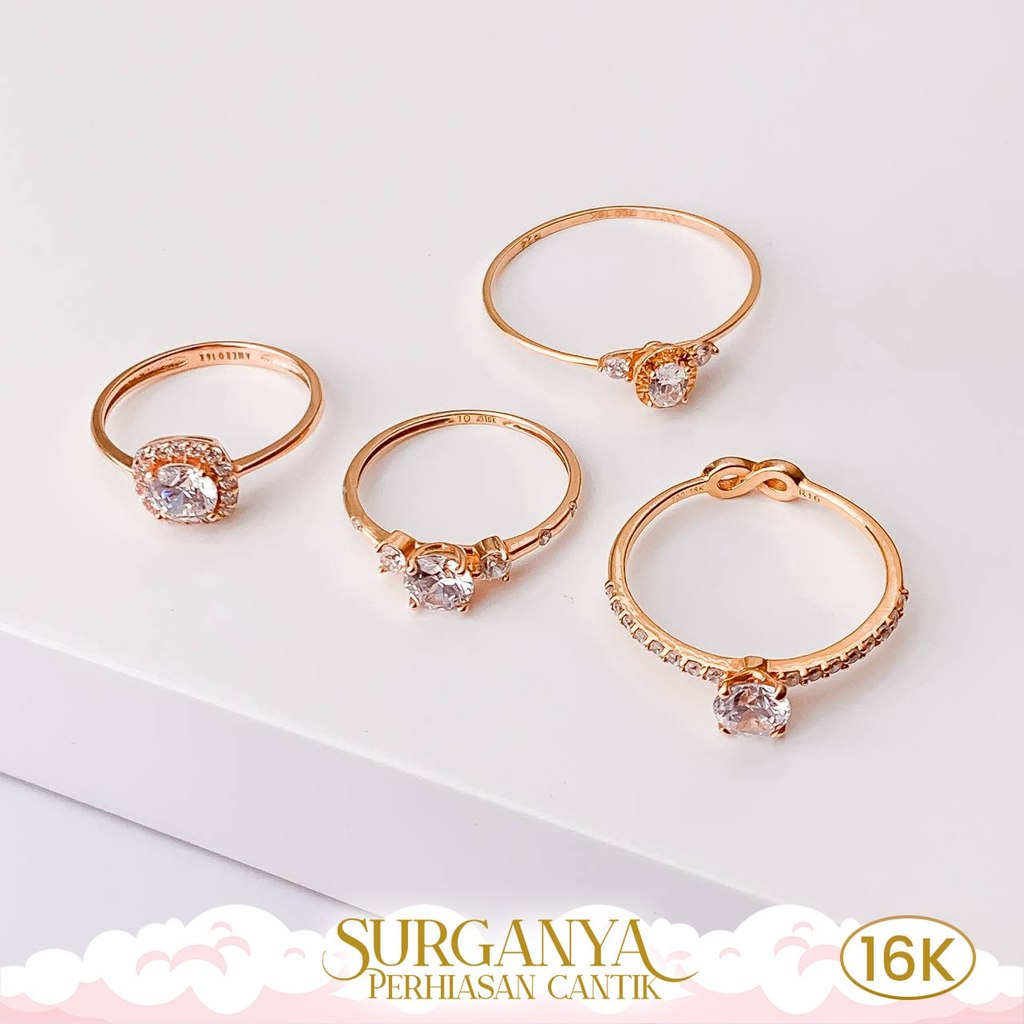 Cincin Emas Kadar 16K Cincin Model Solitaire Permata Putih Macan Gold