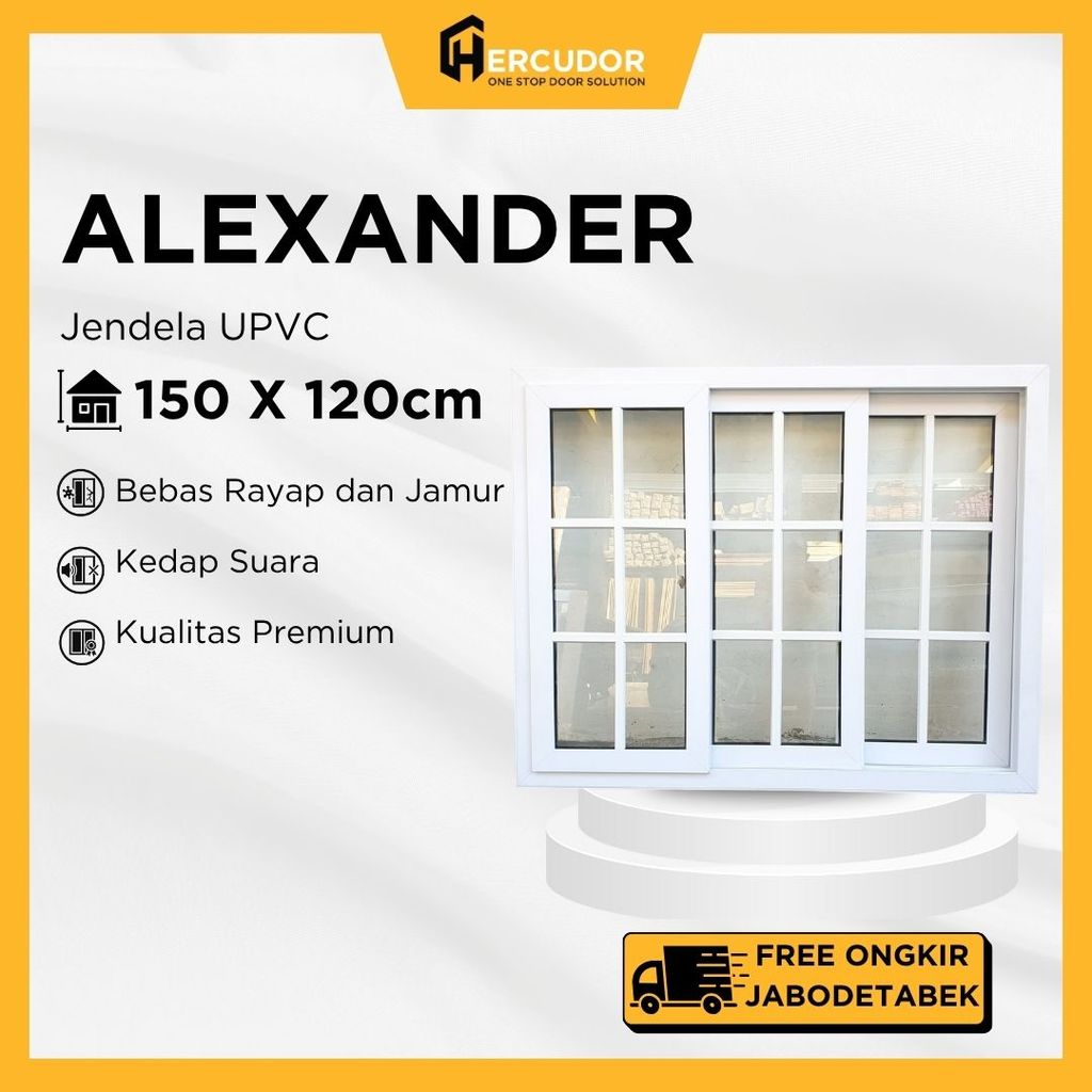 ALEXANDER WH - Jendela UPVC Premium Triple Sliding Ornamen 150x120 Alexander White