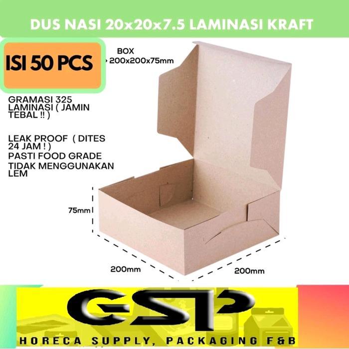 KpBerkah @50 PCS DUS NASI 20x20 KOTAK NASI KRAFT PAPER / COKLAT SUPER TEBAL PREMIUM / KARDUS KRAFT T
