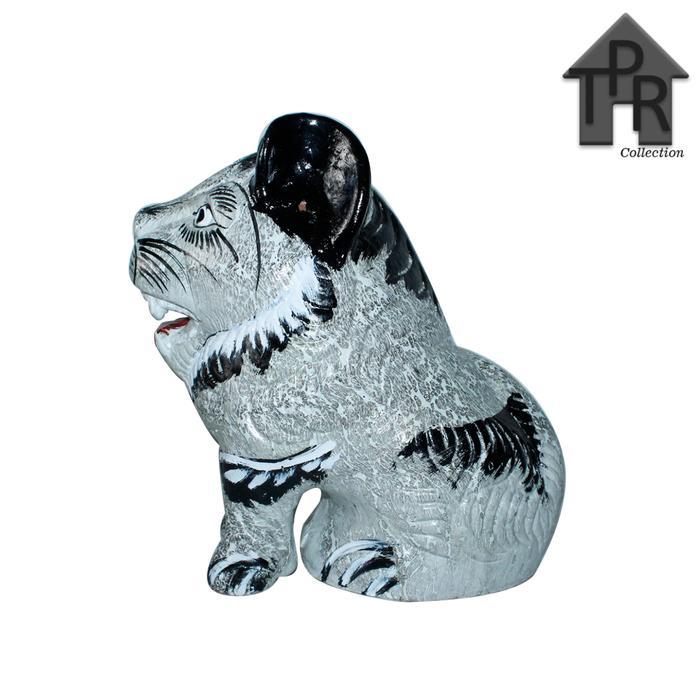 Gerabah - celengan tanah liat singa / macan duduk T30 - Hitam Burik