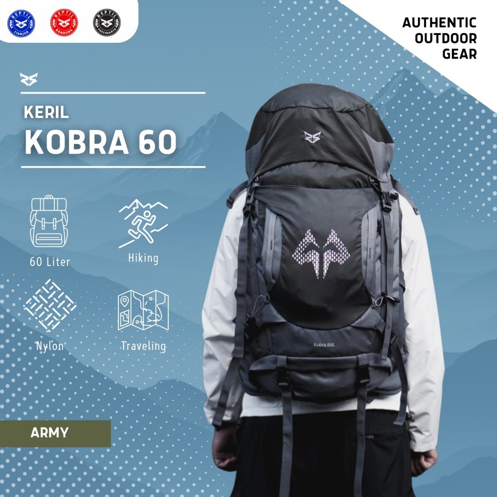 Tas Gunung/Carrier 60L Pria/Wanita Reptil Adventure KOBRA Series