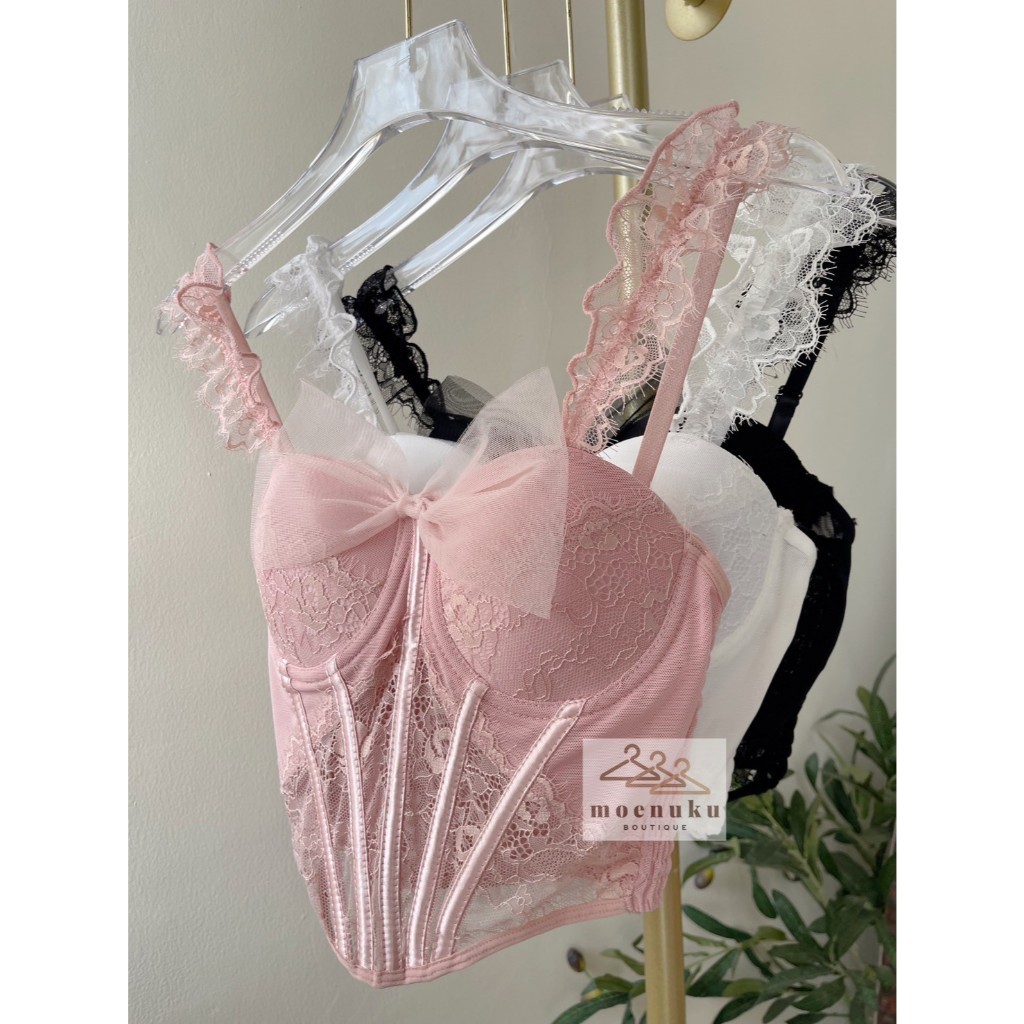 Atasan Tanktop Wanita Seksi SLIM ONLY Tengtop Motif Pita Jala Renda Lucu Imut Seksi OOTD