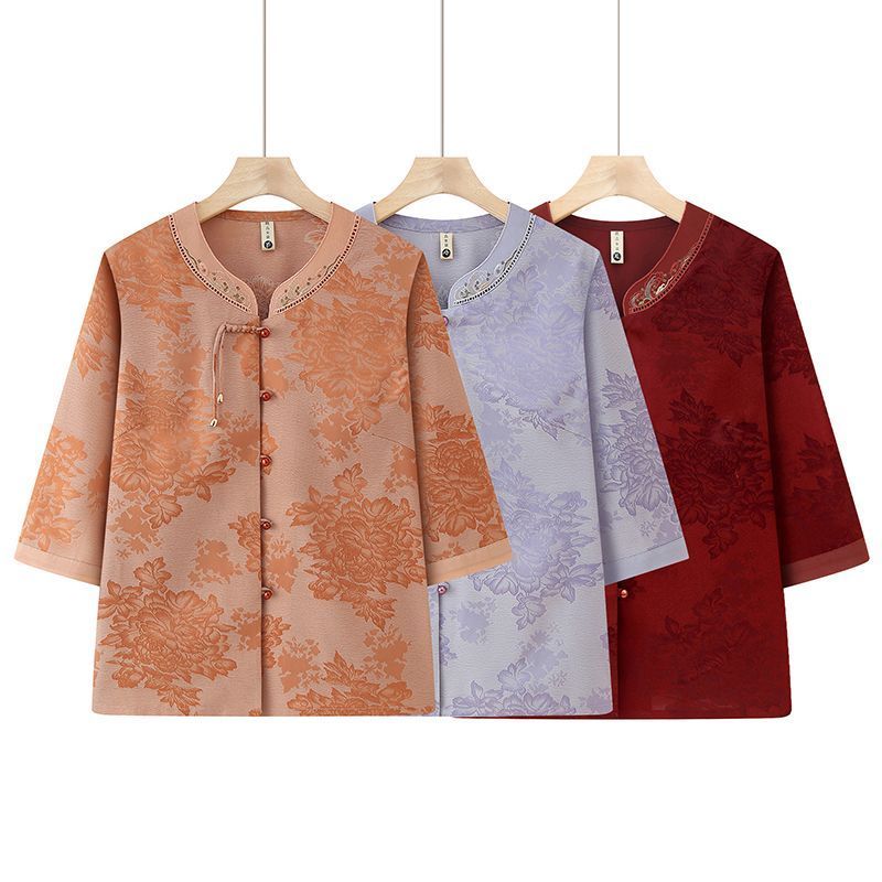 Baju Musim Panas Wanita Lansia Klasik Modern Atasan Tionghoa Ibu Lengan Pendek