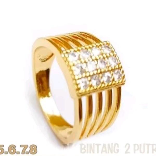 Cincin koin logam motif kotak lapis emas 24k anti karat
