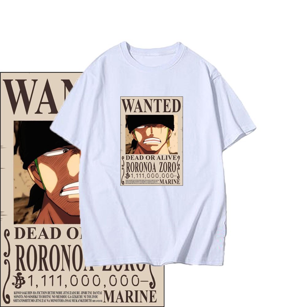 Kaos One Piece Bounty Roronoa Zoro Wanted / Putih / T-shirt Onepiece Anime Manga Japan