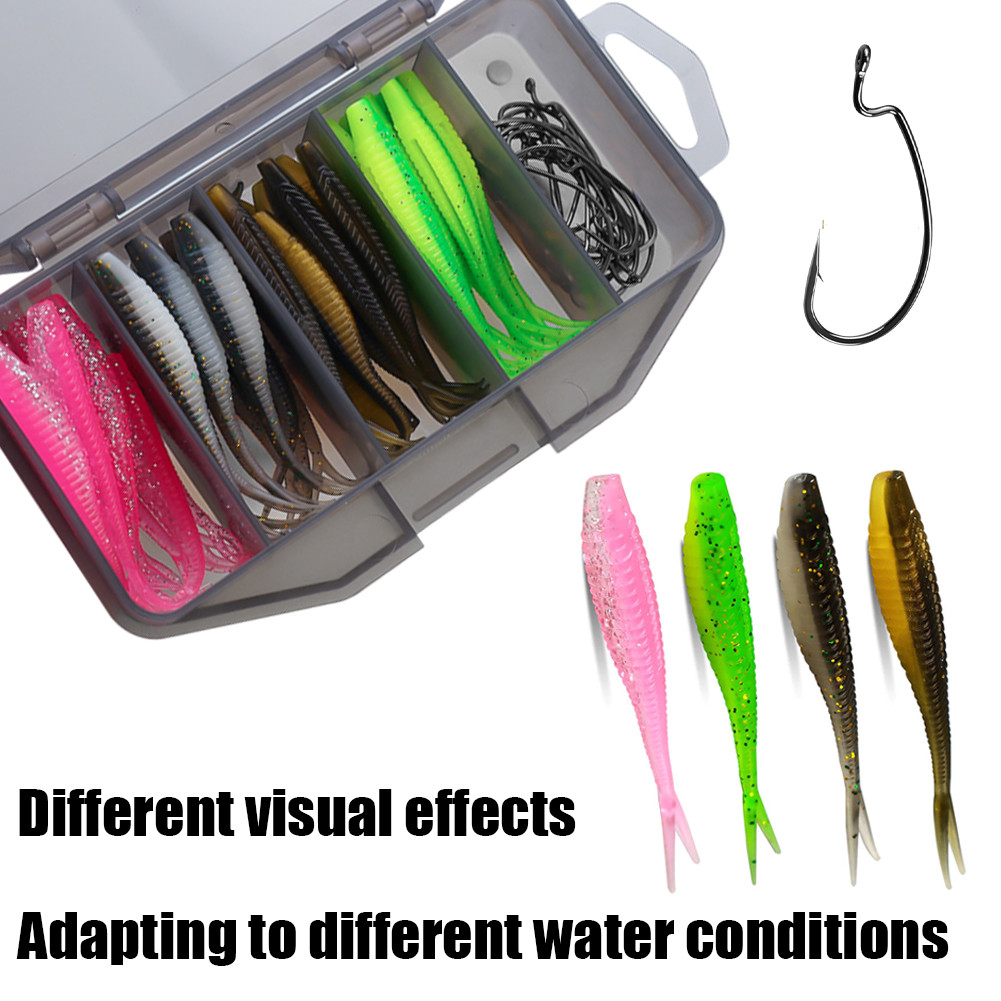 61Pcs Set Umpan Pancing Ikan Tiruan Lembut Berbahan Karet Silikon untuk Menangkap Ikan Gabus dengan 