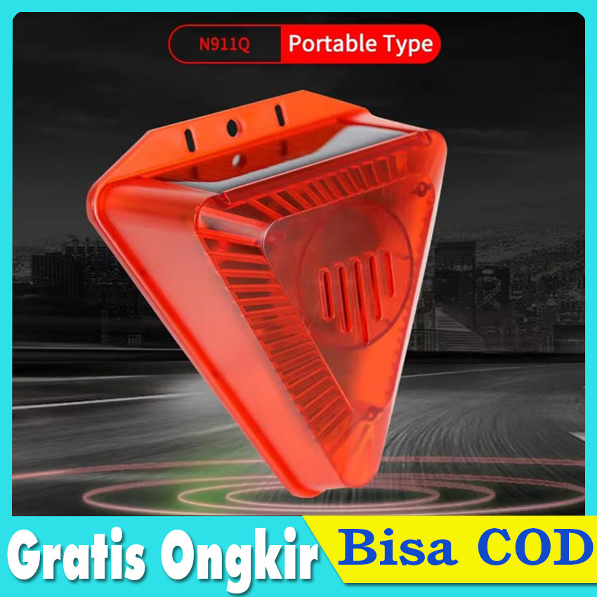 Alarm Sensor Gerak Solar Panel Anti Maling Lampu Warning Light LED Suara Keras Waterproof dengan Rem