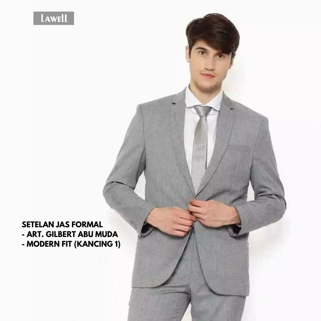 Lawell Setelan Jas Pria Formal Modern Fit  – Kancing Satu, Warna Abu Tua & Abu Muda