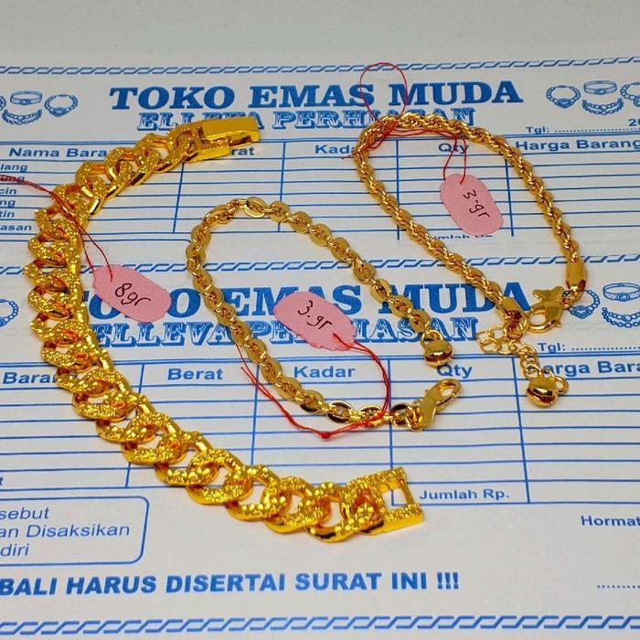 SET PERHIASAN WANITA GELANG TAMBANG, GELANG SISIK NAGA DAN GELANG NURI BRACELETS BERLAPIS EMAS MUDA 