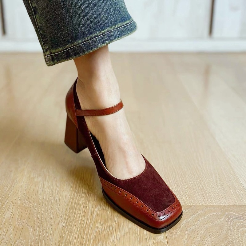 Sepatu Kulit Wanita Elegan Gaya Korea, Model Terbaru, Sepatu Hak Tinggi Ujung Persegi.