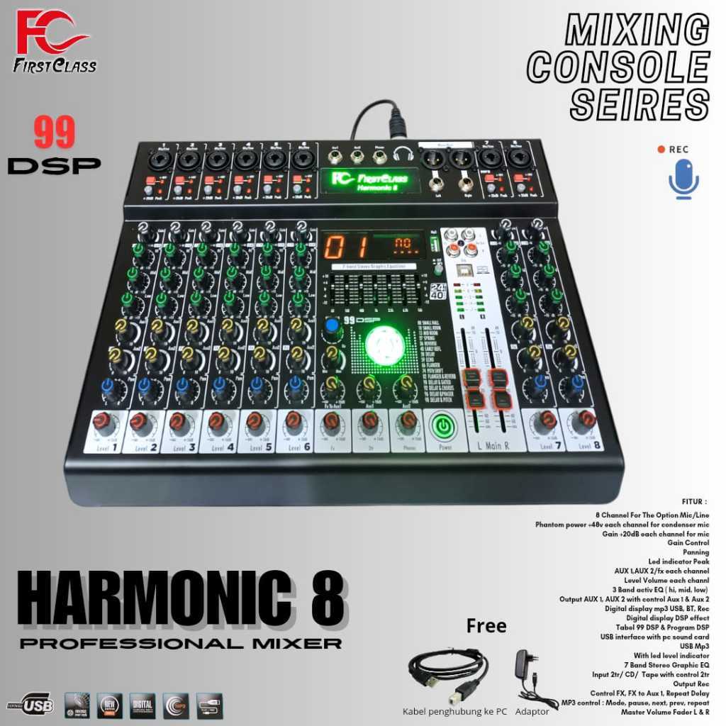 Mixer Audio 8 channel with 99 DSP effect | Professional MIXING FIRSTCLASS HARMONIC 8 mikser Console 
