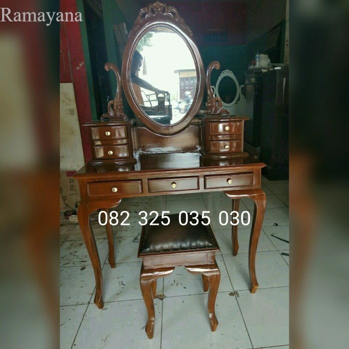 TERMURAH JF Tolet meja rias kayu jati  ukir kartini putih coklat - - Cokelat murah