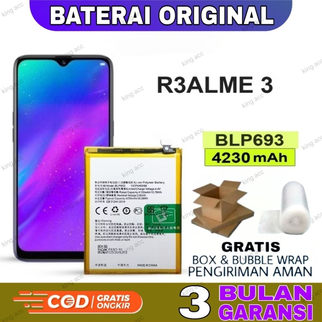 BATERAI BATRE OP RELME 3 BLP693 ORIGINAL BATTERY BATEREI BATREI DISTRIBUTOR