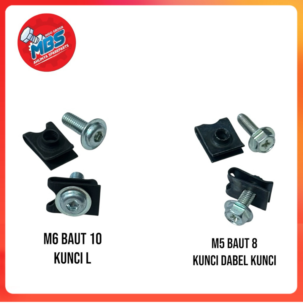 TERLARIS BAUT CLIP KLIP M6 BAUT 10 KUNCI L ddan M5 BAUT 8 FLANGE TOPI DABEL KUNCI ORIGINAL