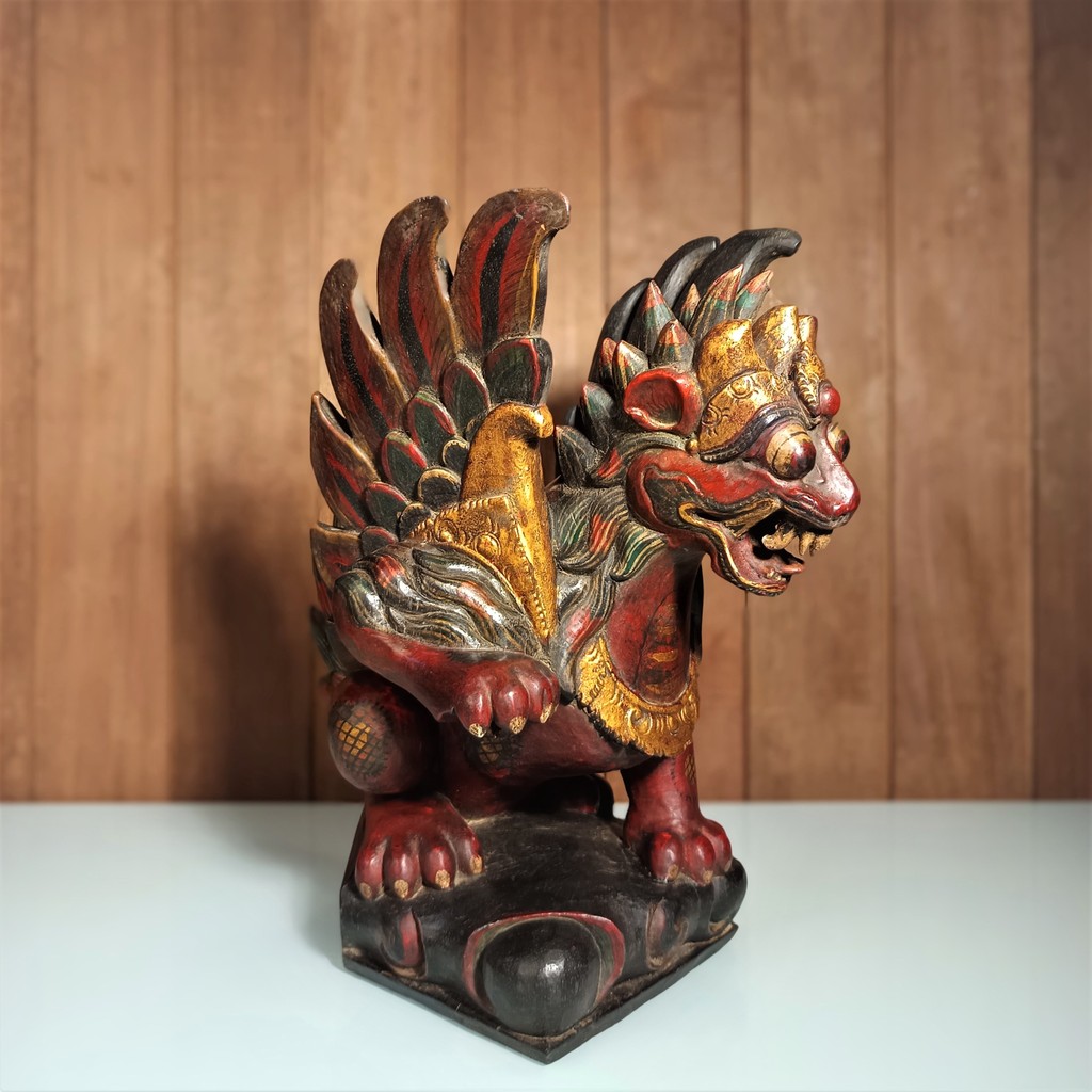 Patung Singa Bali Ukiran Kayu Asli | Pajangan Etnik Handmade Dekorasi Rumah