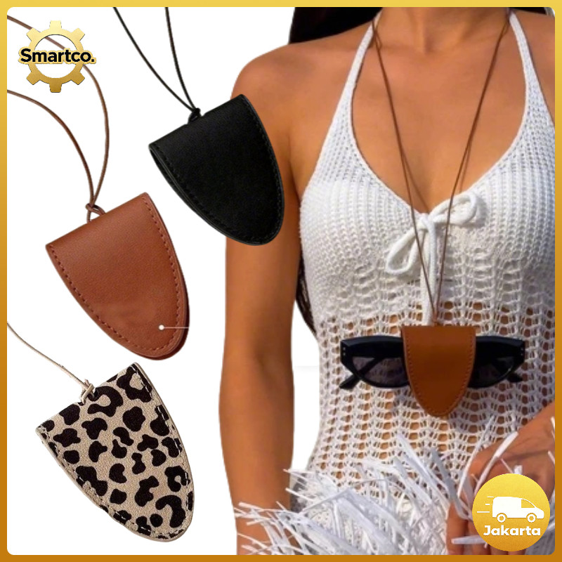 Tempat Gantung Kacamata Magnet Kulit Pouch Kacamata Gantung Portable Tempat Penyimpanan Kacamata