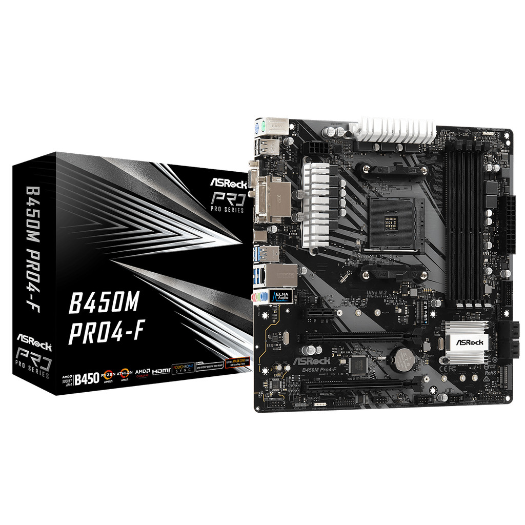 ASRock B450M Pro4F Micro ATX Motherboard AMD B450 Socket AM4 DDR4 SATA3 HDMI DVID VGA Auo NEW for Ry