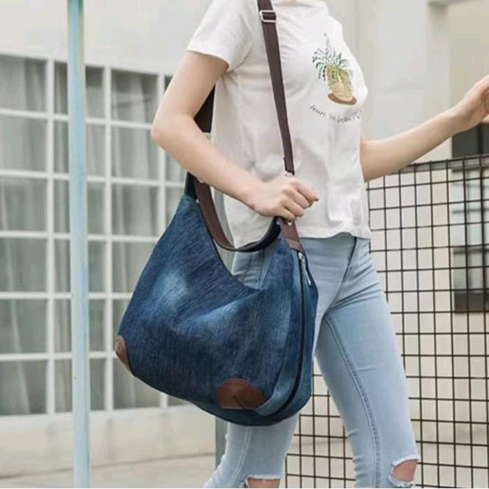 AYCP tas bahu denim tas wanita tophadle - biru tua
