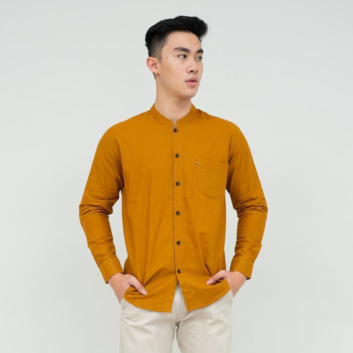 Houseofcuff kemeja Koko Lengan Panjang Pria Mustard - M, Mustard