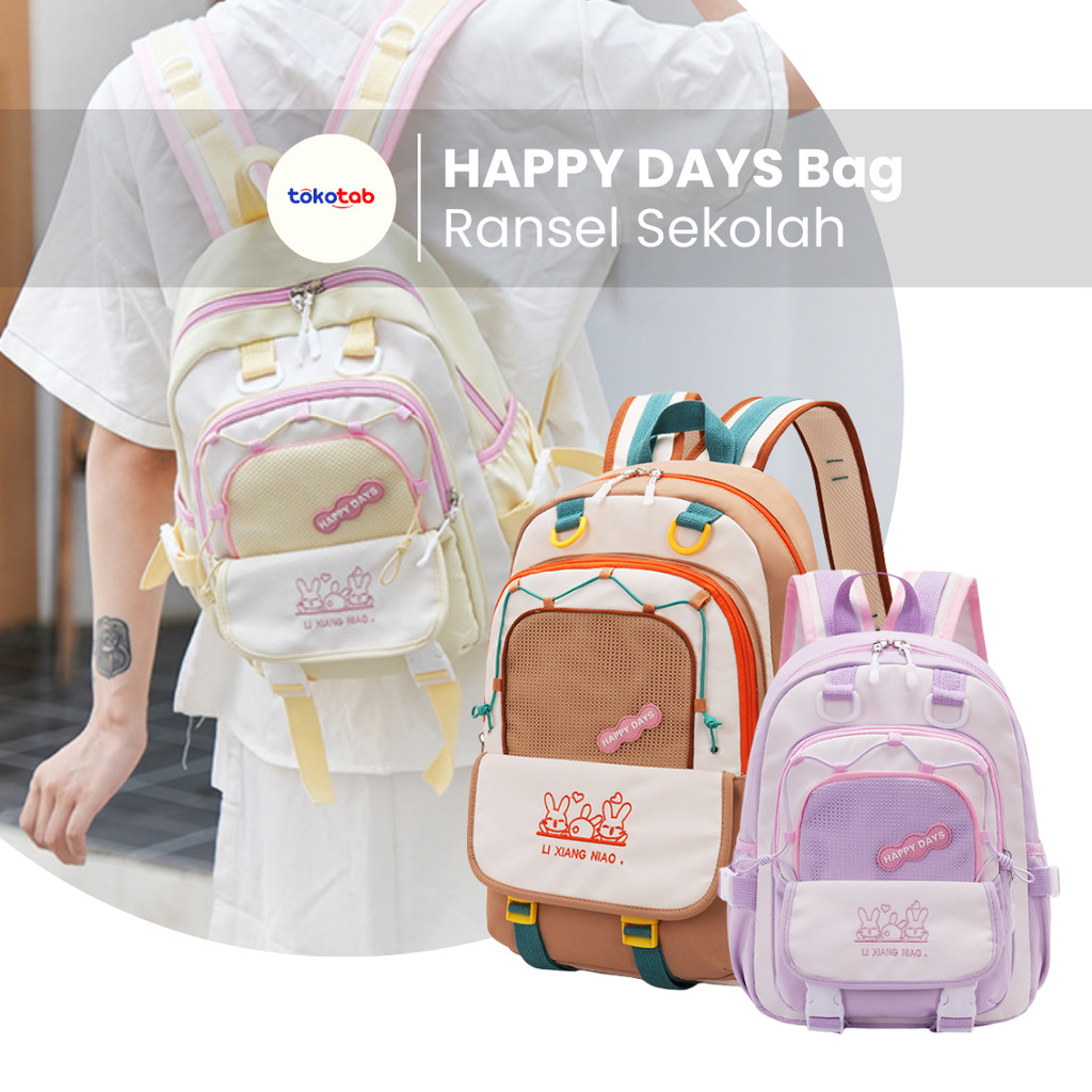 Tokotab - HAPPY DAYS Tas Ransel Sekolah Tas Sekolah Korea Lucu Backpack Wanita SMA Aesthetic Tas Ran