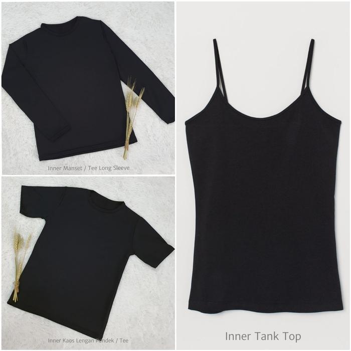 Inner Dress Gamis / Daleman Baju Hitam Putih / Manset Muslim - Lengan Panjang, Hitam SMALL
