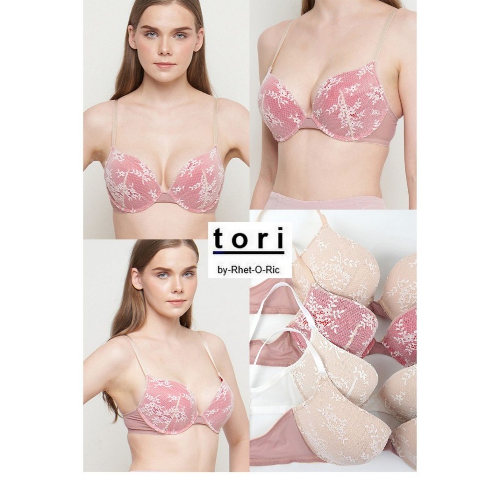 Bra Wanita Full cup Kawat Busa Tebal TORI Mix Lace Premium 32B 34C 34D 38C Efek Push Up Underwire Be