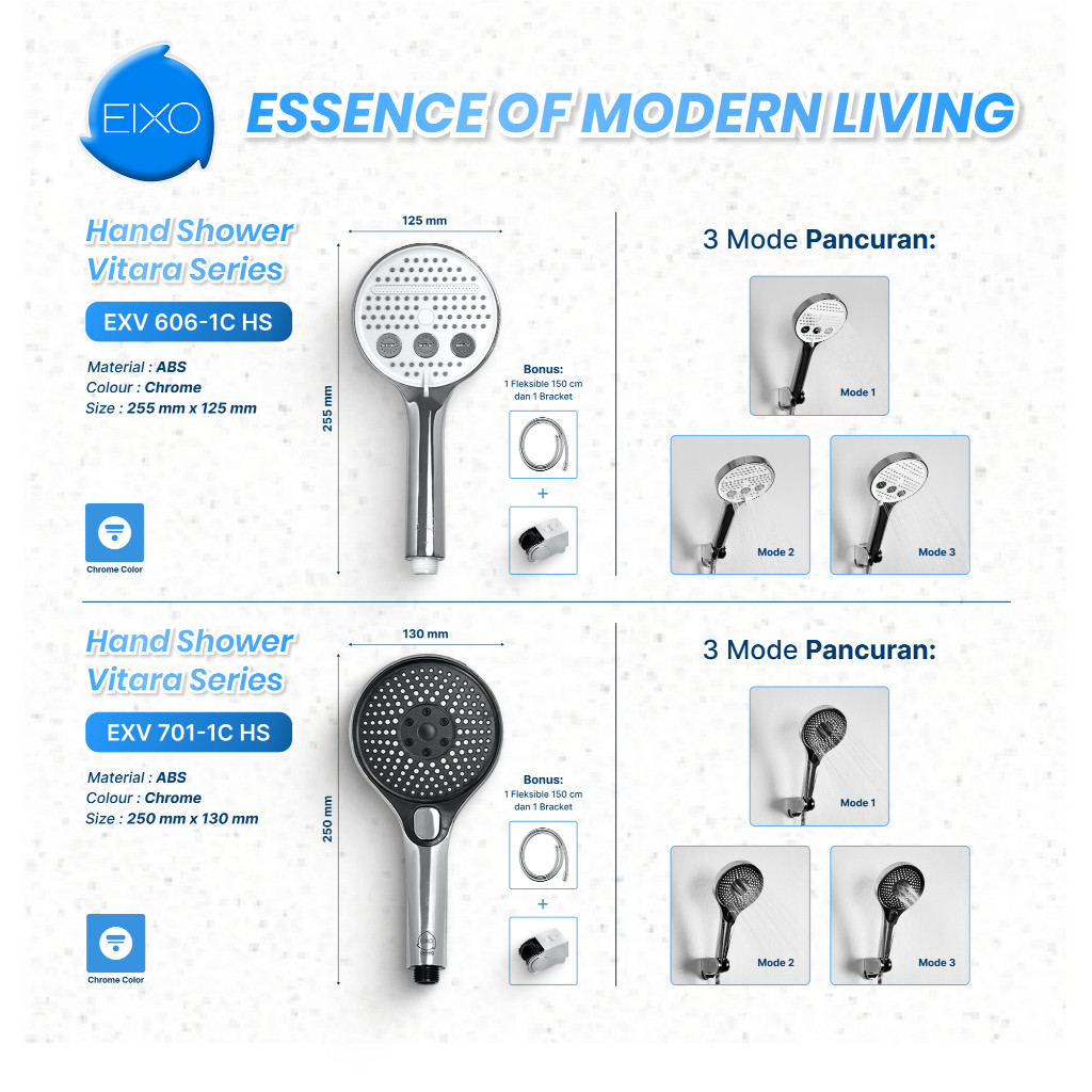 Hand Shower Set Bracket Selang Shower Head Pancuran Air EIXO Vitara