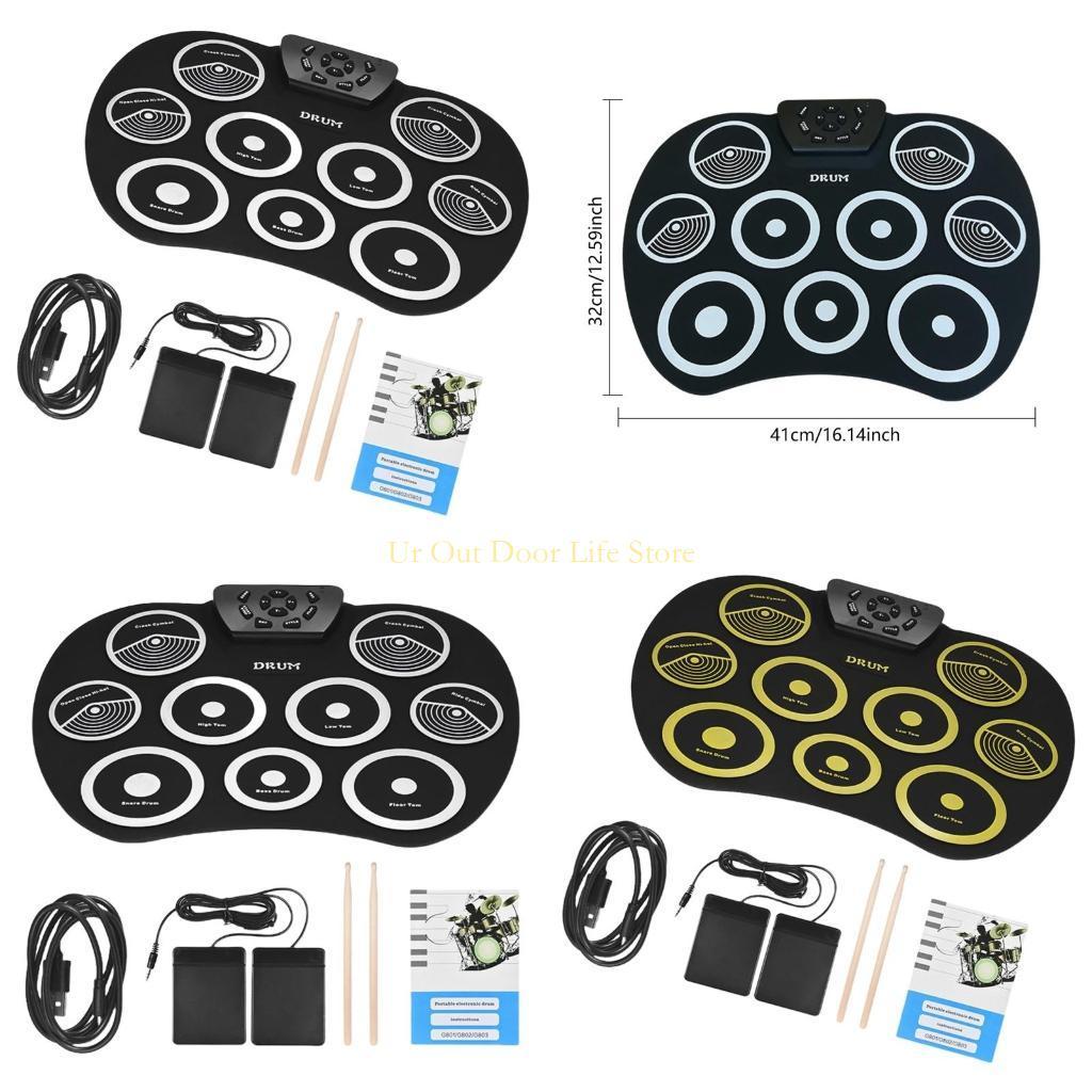 77UF Drum Set with Headphone Jacks Builtin Speaker Drum Pedals Drum Sticks Drum Pads