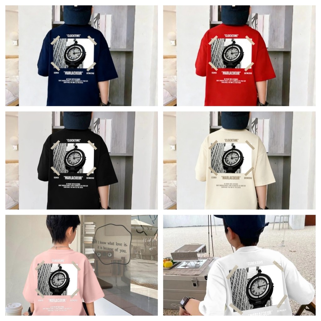 Cewek 10 tahunimport|Pola retro suasana hitam dan putih di jam jalanan |Kaos anak|Cetakan yang luc|2