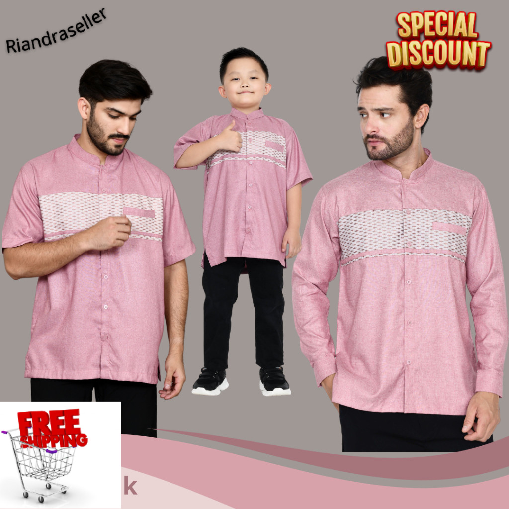 PROMO Koko Couple Ayah dan Anak warna Dusty Pink variasi motif songket