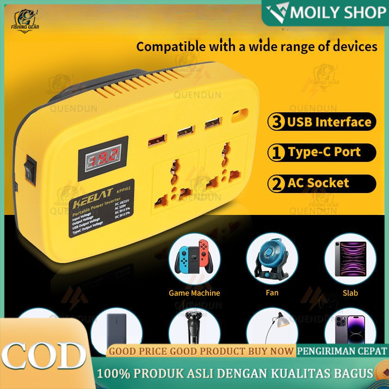 [KEELAT KPPI02] Super Power DIY Inverter Charger Portabel 6in1 21V to 220V 150W-3 USB Baterai Makita
