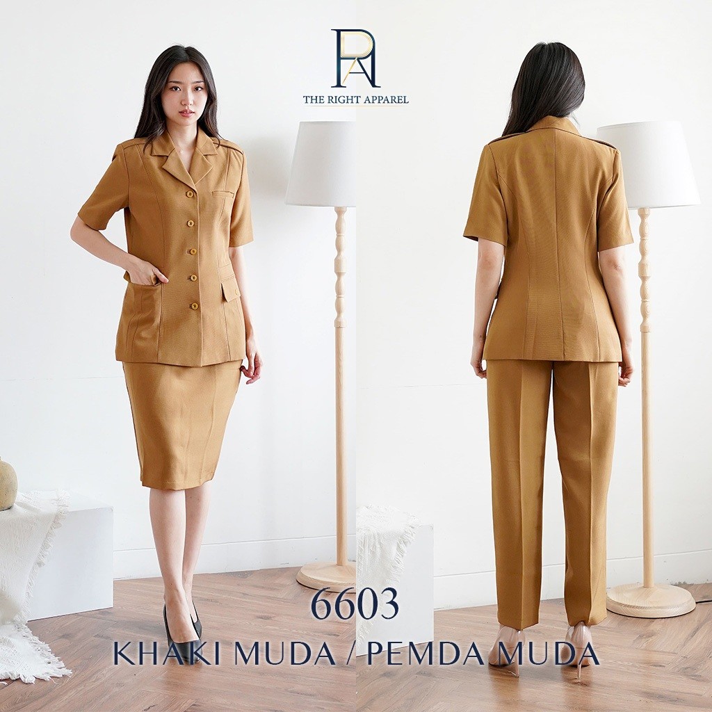 Seragam PNS ID - Blazer Seragam Wanita Lengan Pendek Kerah Jas Kantong 3 Set Celana Panjang / Rok Pe