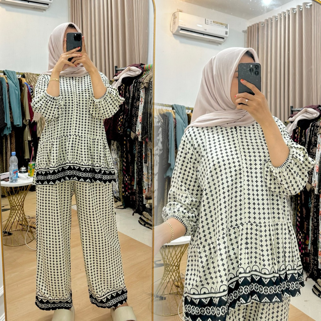 LOWESHOP Oneset Safana Rayon Premium Baju Wanita Panjang Tebal Lembut Celana Ibu Muslim