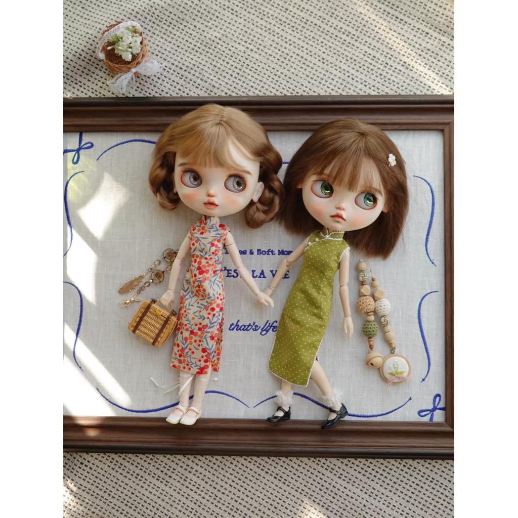 Blythe Doll Clothes Handmade clothes vintage eongsam OB22 OB24 stockings for Blythe Doll Cute Dress 