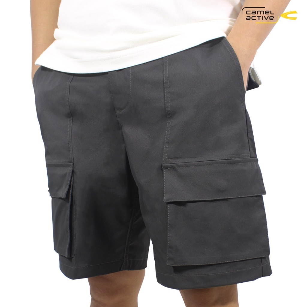 camel active Men's Dark Grey Multi-Pocket Cargo Shorts