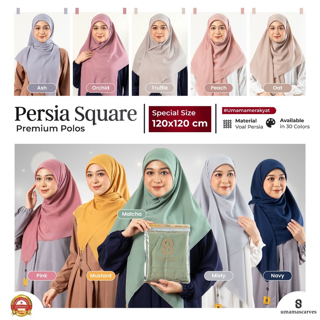 Jilbab Umama Scarf Voal Persia Square Syari Metal Logo Jahit 120 x120 cm