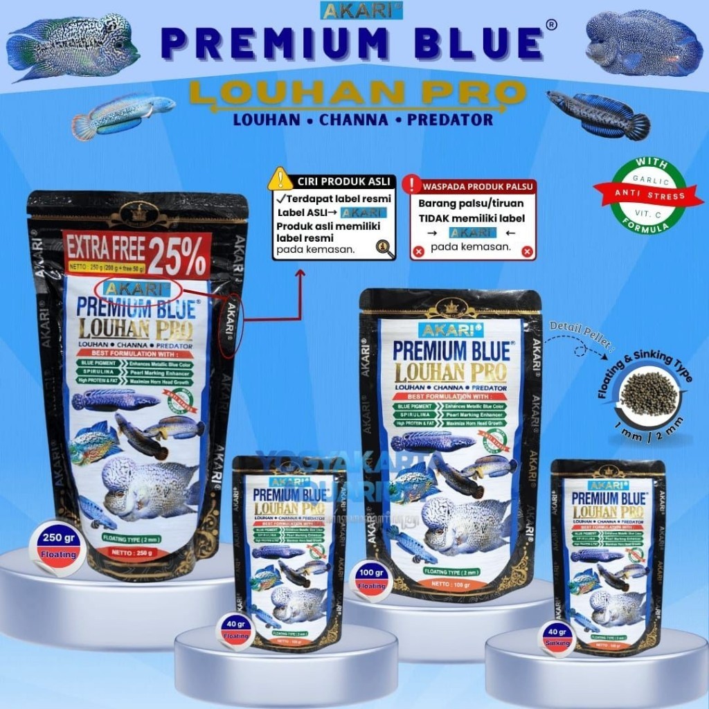 Akari Premium Blue Louhan 100 gr 100 gram pelet 2mm