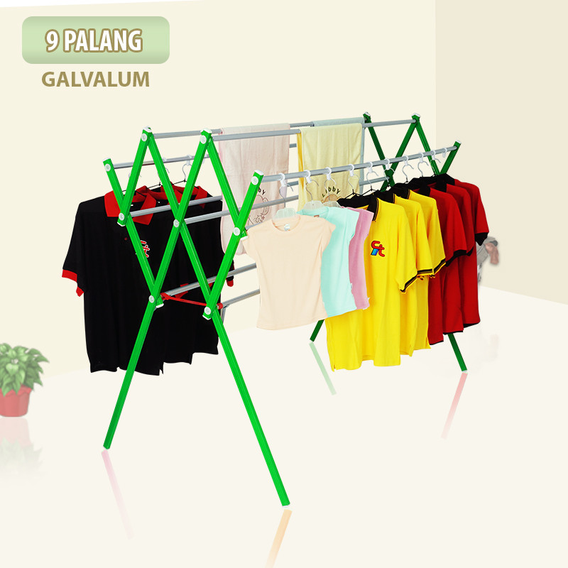 LJ Jemuran Pakaian Baju Rak Handuk Jemuran Besar Aluminium Galvalum Kokoh 9 Palang