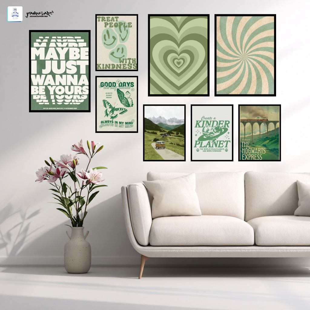 HIASAN DINDING POSTER AESTHETIC PAJANGAN DINDING CAFE DEKORASI DINDING KAMAR - GREEN