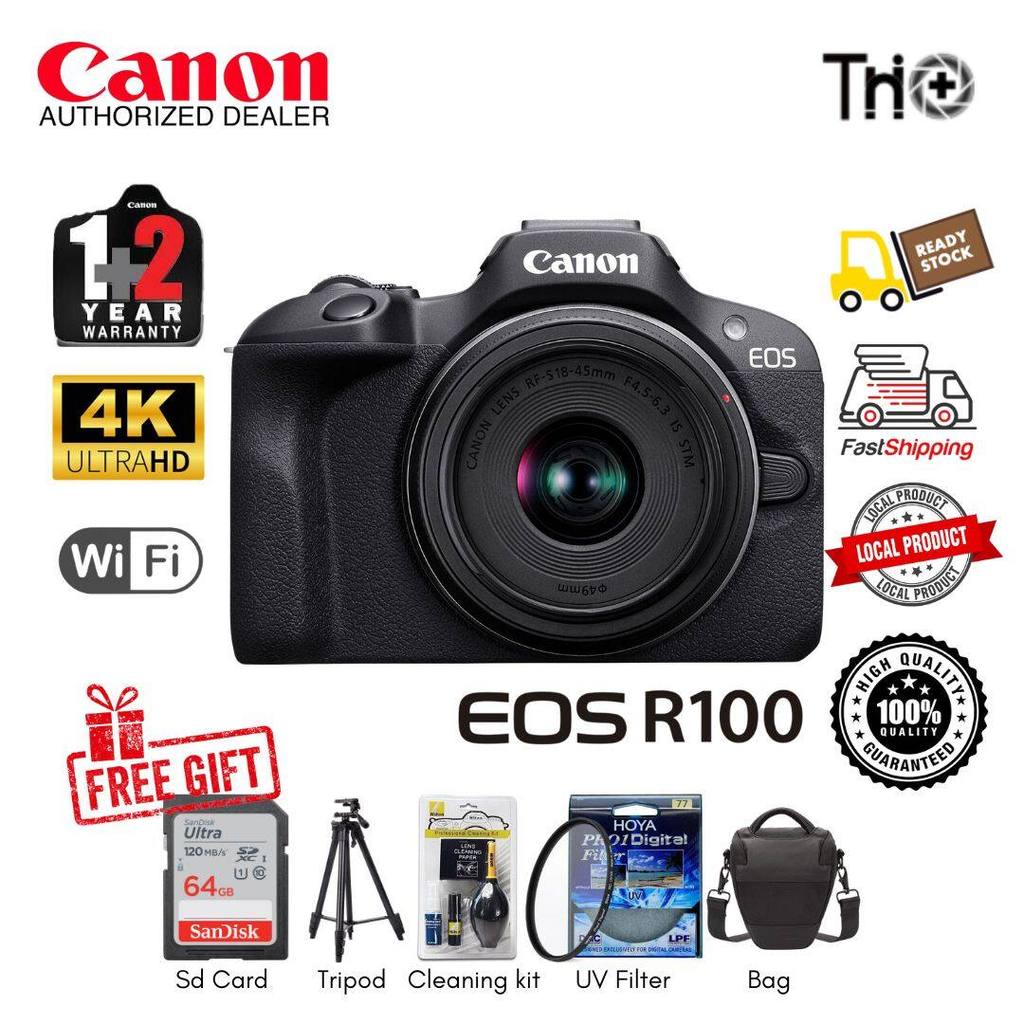 CANON EOS R100 w/18-45mm f/4.5-6.3 IS STM Lens 24.2MP APS-C 4K 24p Video ( 3 Year Warranty )