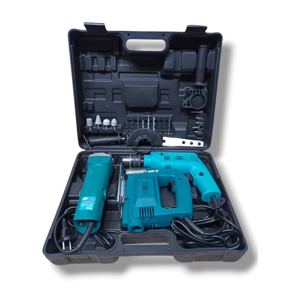 Mesin Set 3in1 Gerinda Listrik 4" IWA Bor Tangan 13mm Tembok Dan Gergaji Jig Saw Lengkap Dengan Hard
