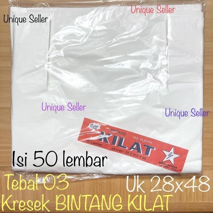 Kantong Kresek Uk 28 / Kantong Plastik Bintang Kilat 28 x 48 x 03 - Putih