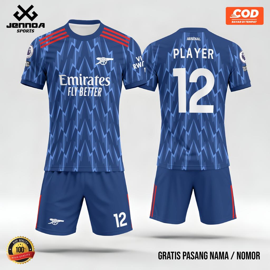 Jersey Arsenal away 25 26 Biru versi fans / supporter unisex fullprint gratis pasang nama dan nomor